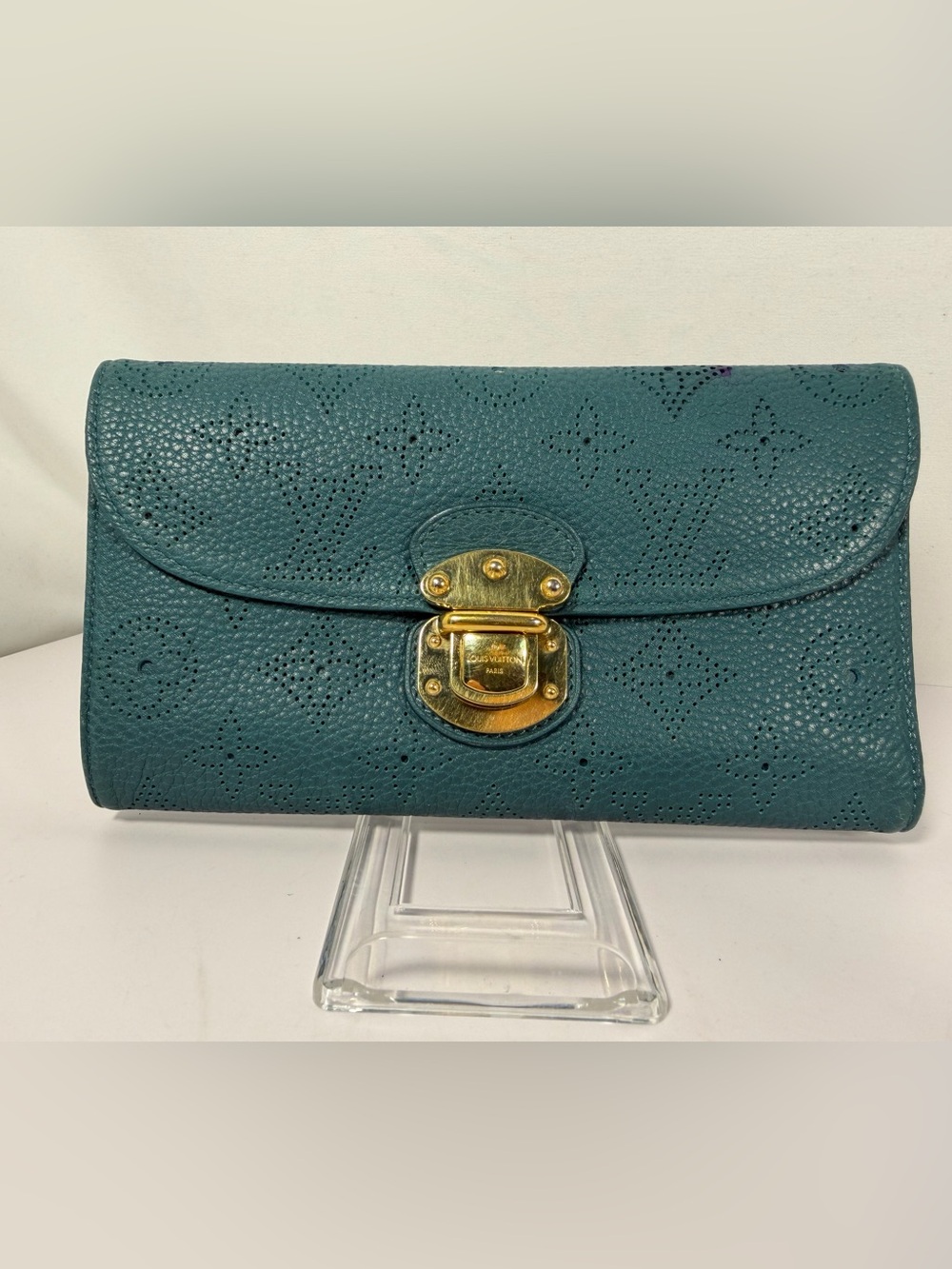 1272: Louis Vuitton Mahina Amelia Teal Blue Leather Continental Wallet